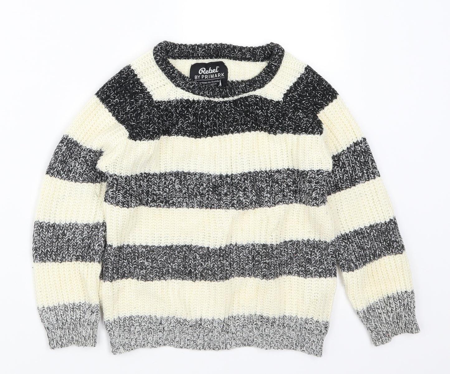 Primark Boys Grey Striped Knit Pullover Jumper Size 7-8 Years