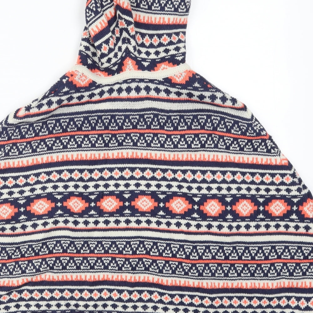 John Lewis Girls Blue Geometric Knit Jacket Poncho Size 9-10 Years  - Pom Pom