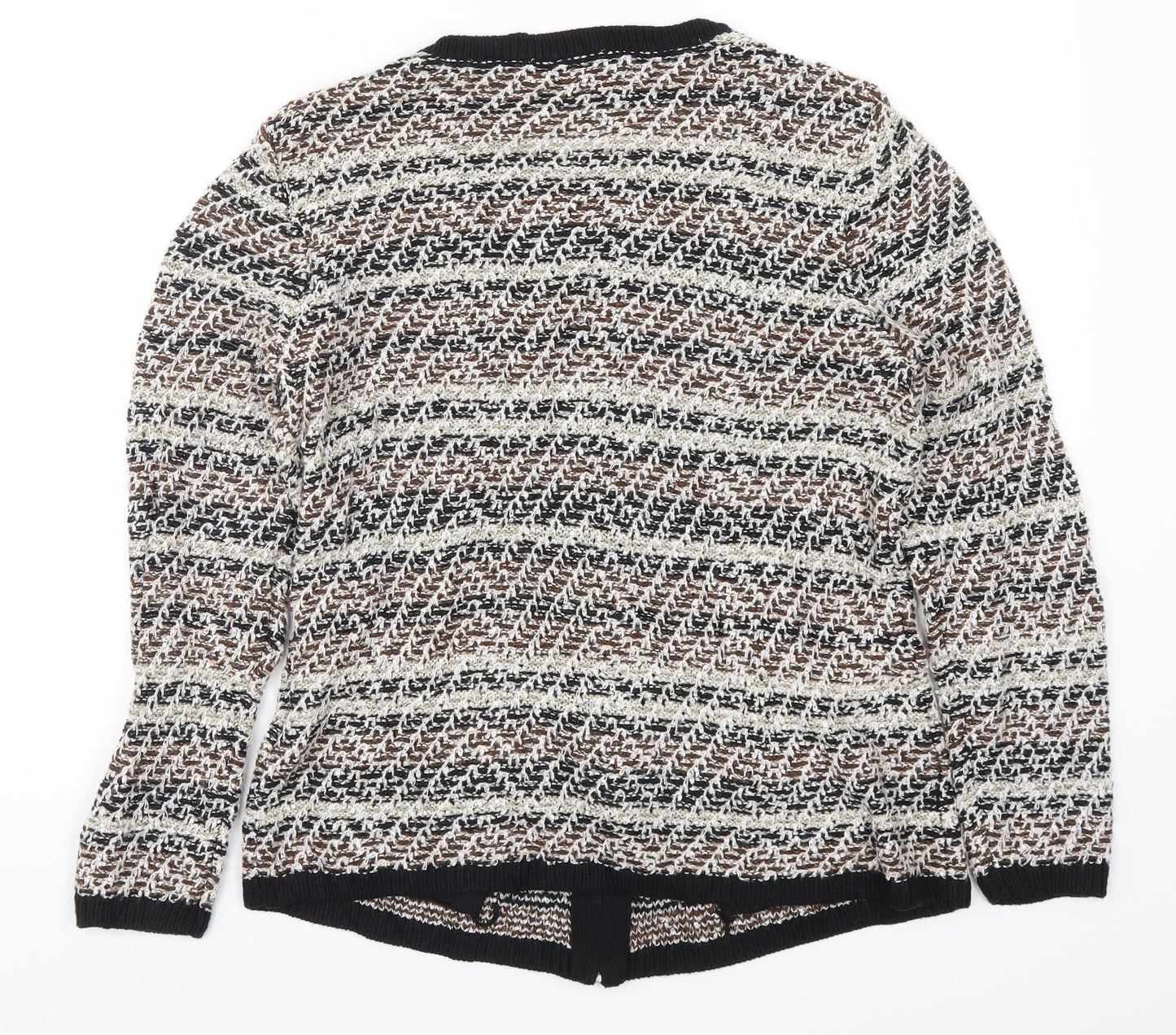 C&A Womens Brown Striped Knit Full Zip Jumper Size M