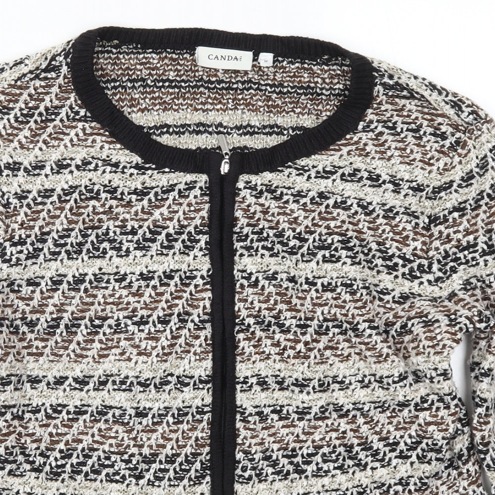 C&A Womens Brown Striped Knit Full Zip Jumper Size M