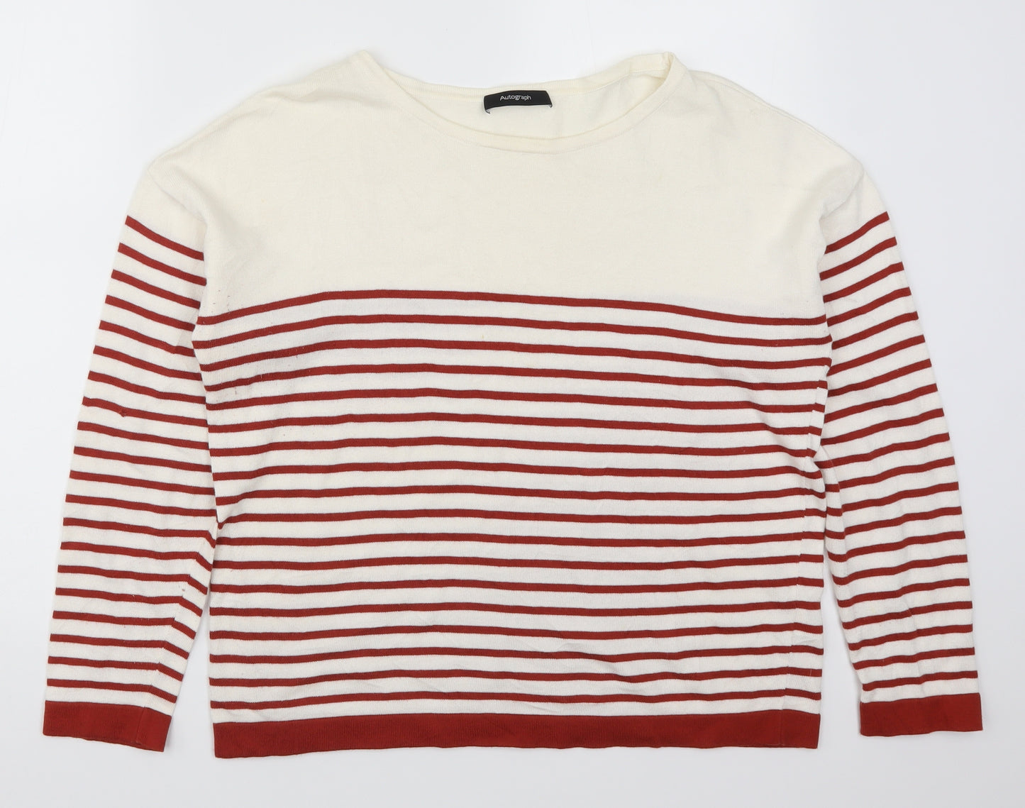 Marks and Spencer Womens Red Striped Knit Pullover Jumper Size 14