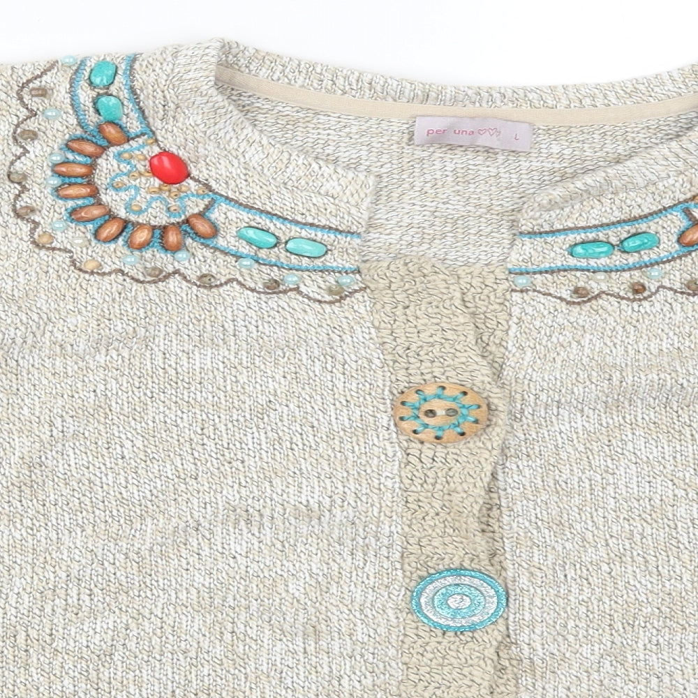 Per Una Womens Beige  Knit Cardigan Jumper Size L