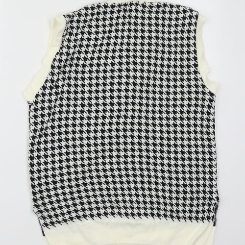 PRETTYLITTLETHING Womens Black Houndstooth Knit Vest Jumper Size M  - Cream and Black