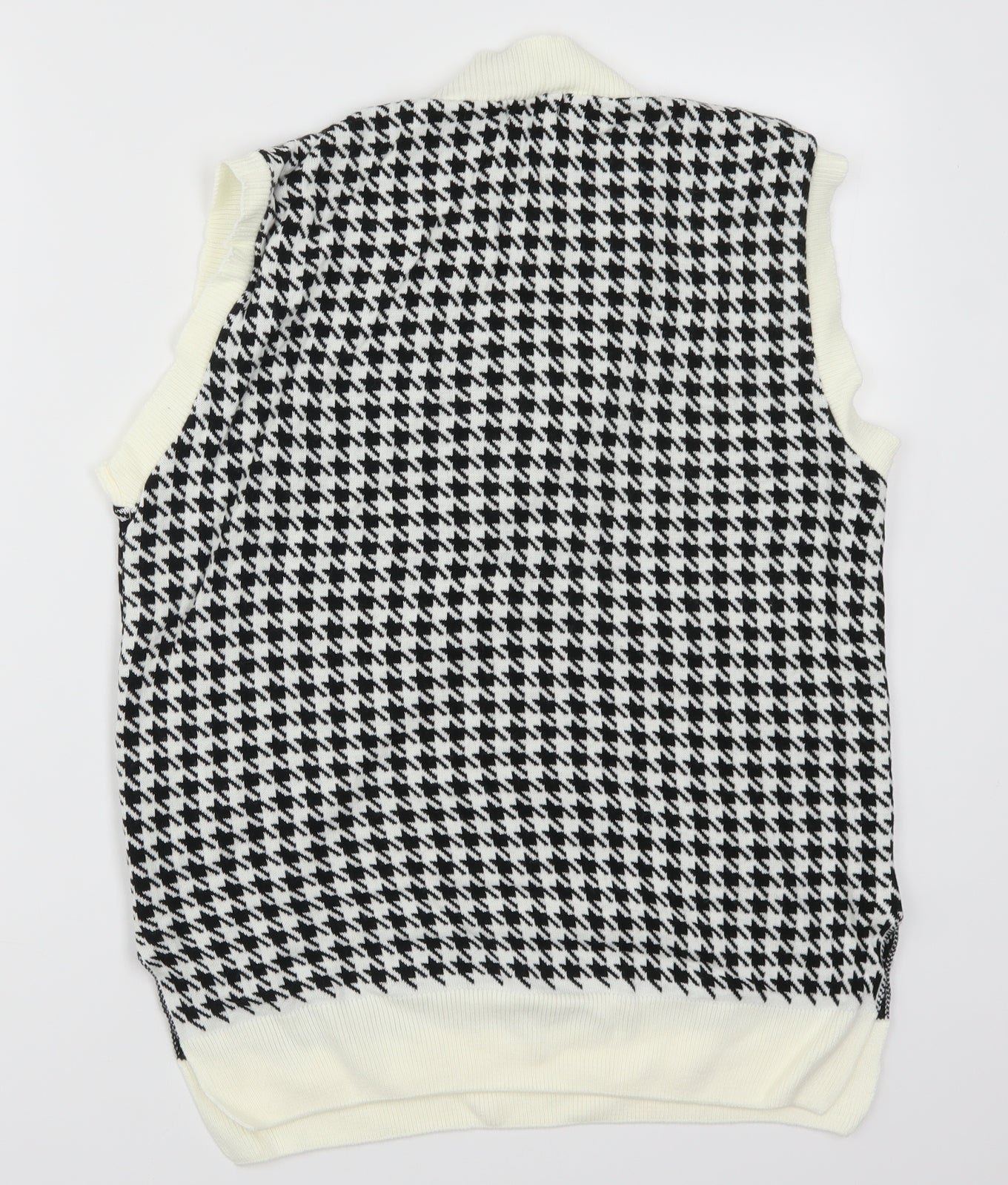 PRETTYLITTLETHING Womens Black Houndstooth Knit Vest Jumper Size M  - Cream and Black