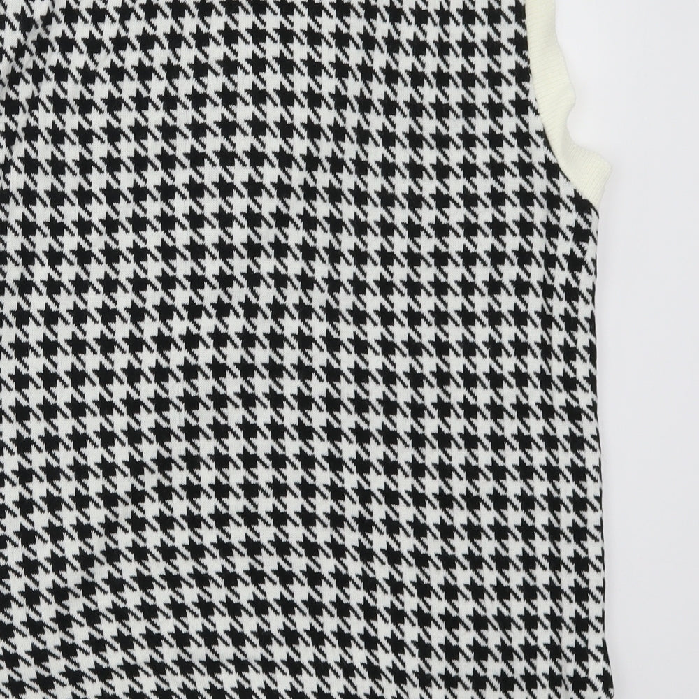 PRETTYLITTLETHING Womens Black Houndstooth Knit Vest Jumper Size M  - Cream and Black