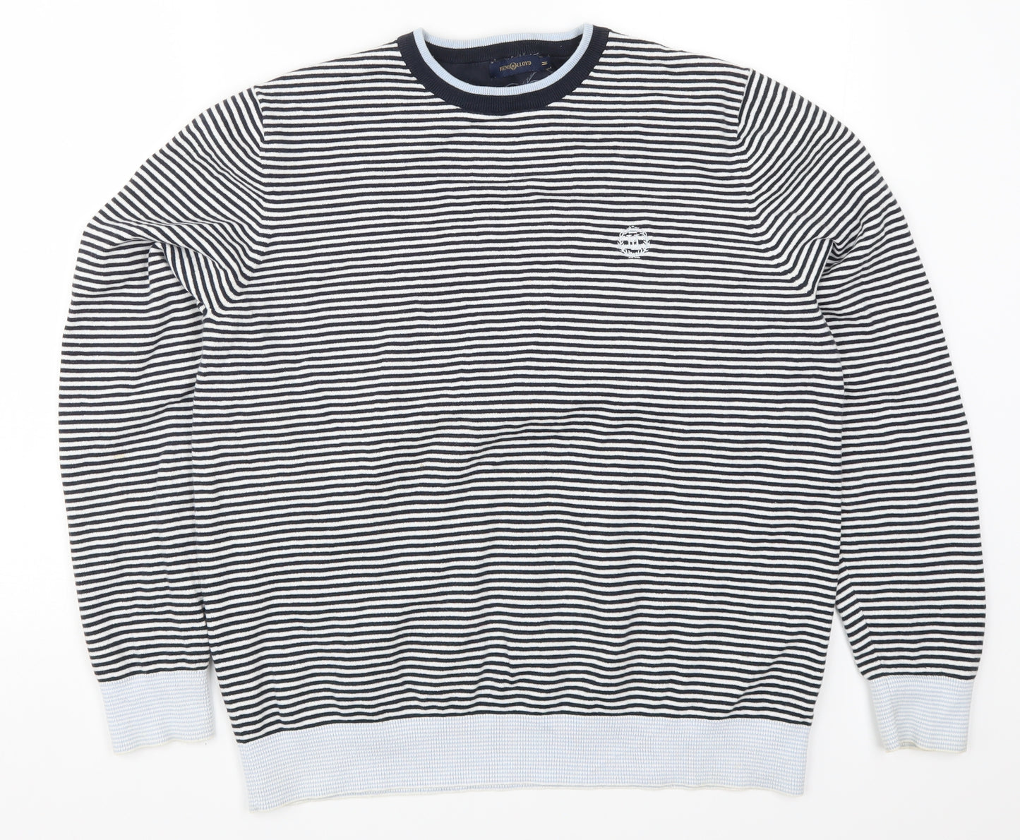 Henry Lloyd Mens Blue Striped Knit Pullover Jumper Size M