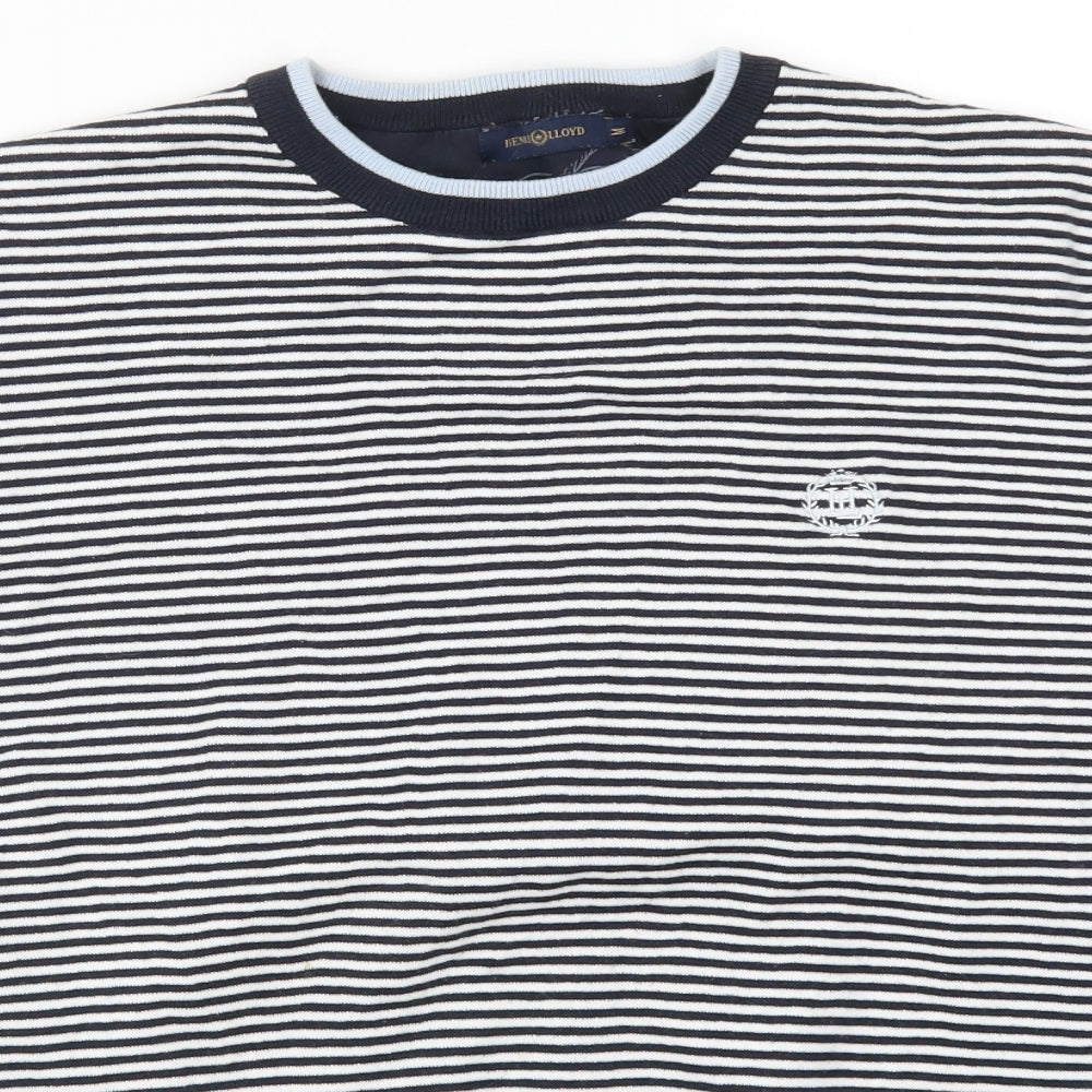 Henry Lloyd Mens Blue Striped Knit Pullover Jumper Size M