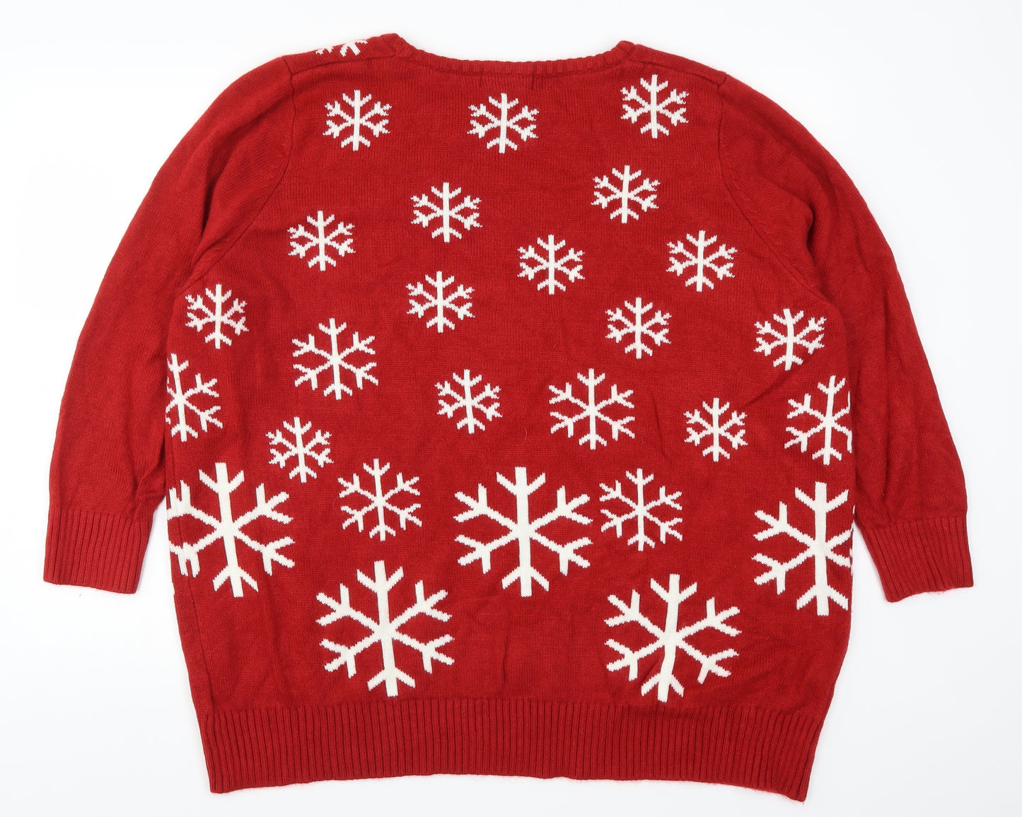 Simply Be Womens Red  Knit Pullover Jumper Size 28  - Snowflakes