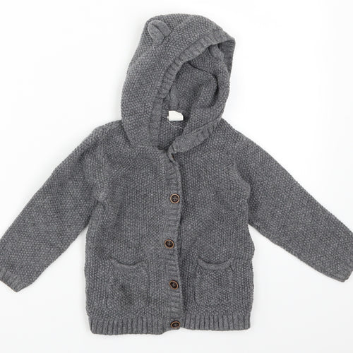 H&M Boys Grey  Knit Cardigan Jumper Size 2 Years