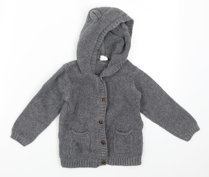 H&M Boys Grey Knit Cardigan Jumper Size 2 Years