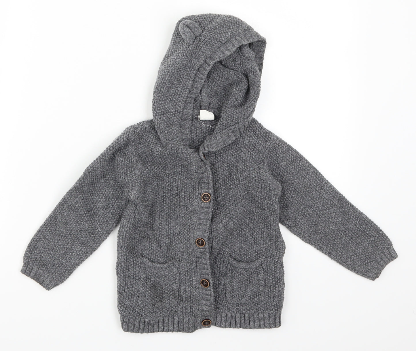 H&M Boys Grey  Knit Cardigan Jumper Size 2 Years