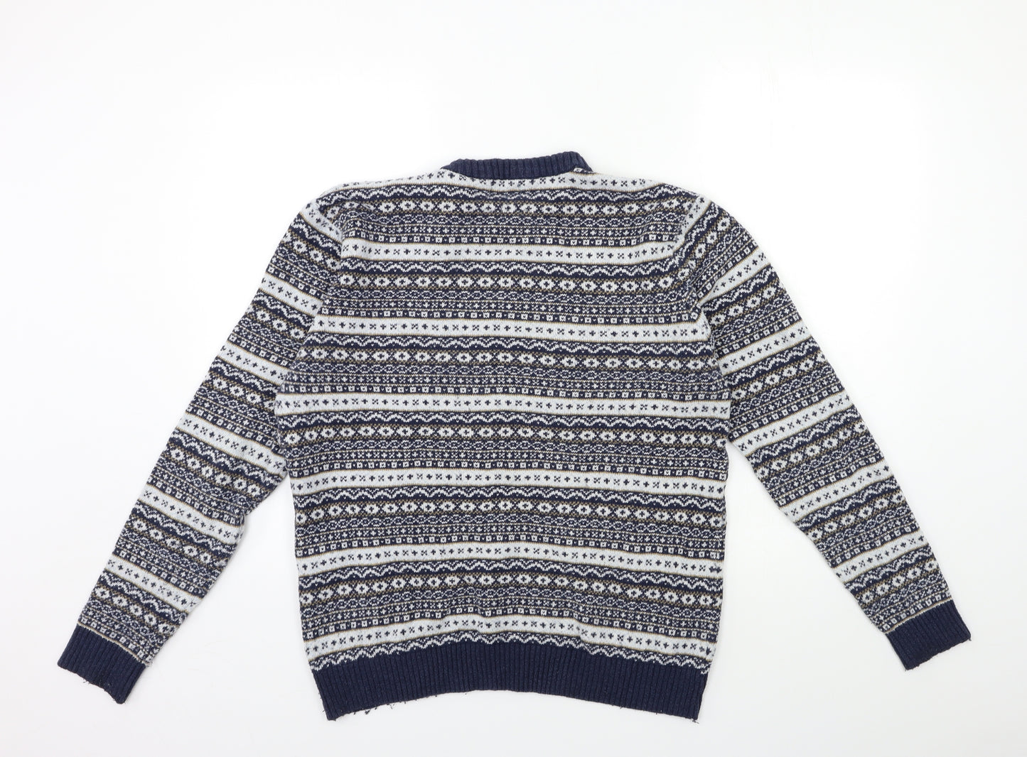 F&F Mens Blue Striped Knit Pullover Jumper Size M
