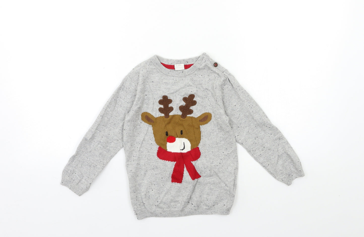H&M Girls Grey  Knit Pullover Jumper Size 3-4 Years  - christmas