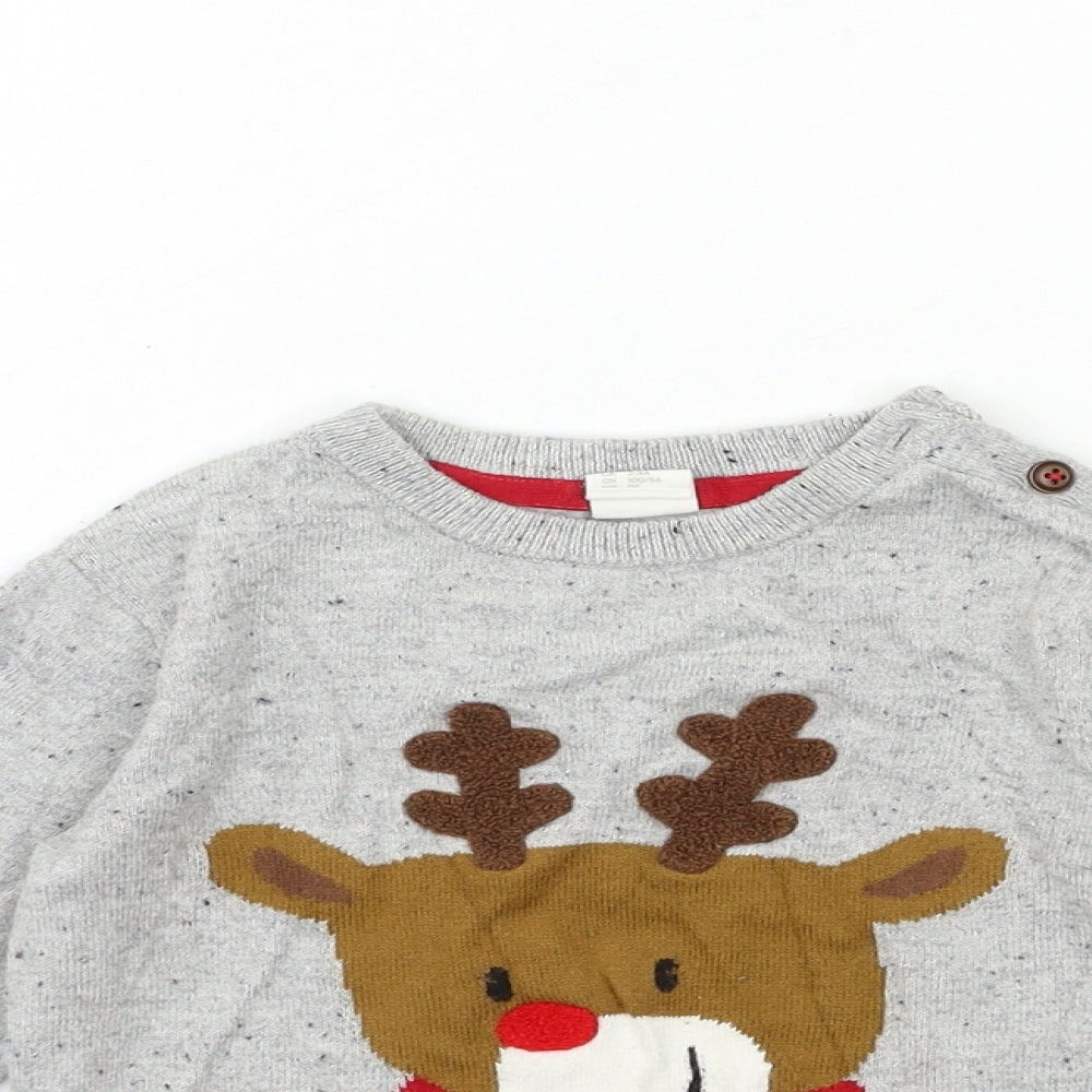 H&M Girls Grey  Knit Pullover Jumper Size 3-4 Years  - christmas