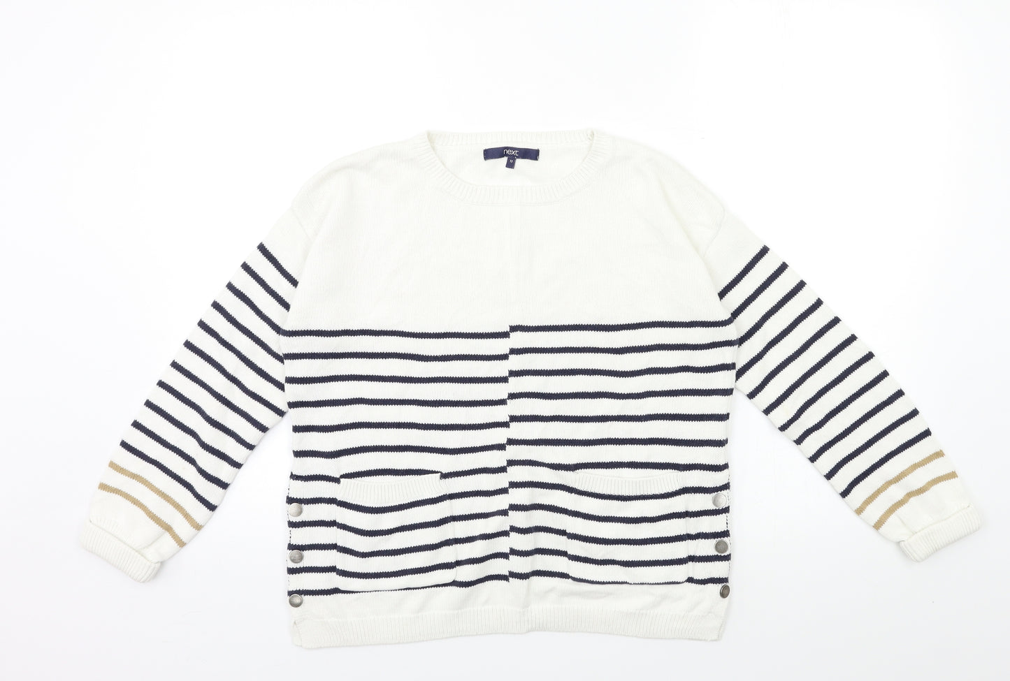 NEXT Womens White Striped Knit Pullover Jumper Size 12