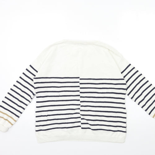 NEXT Womens White Striped Knit Pullover Jumper Size 12