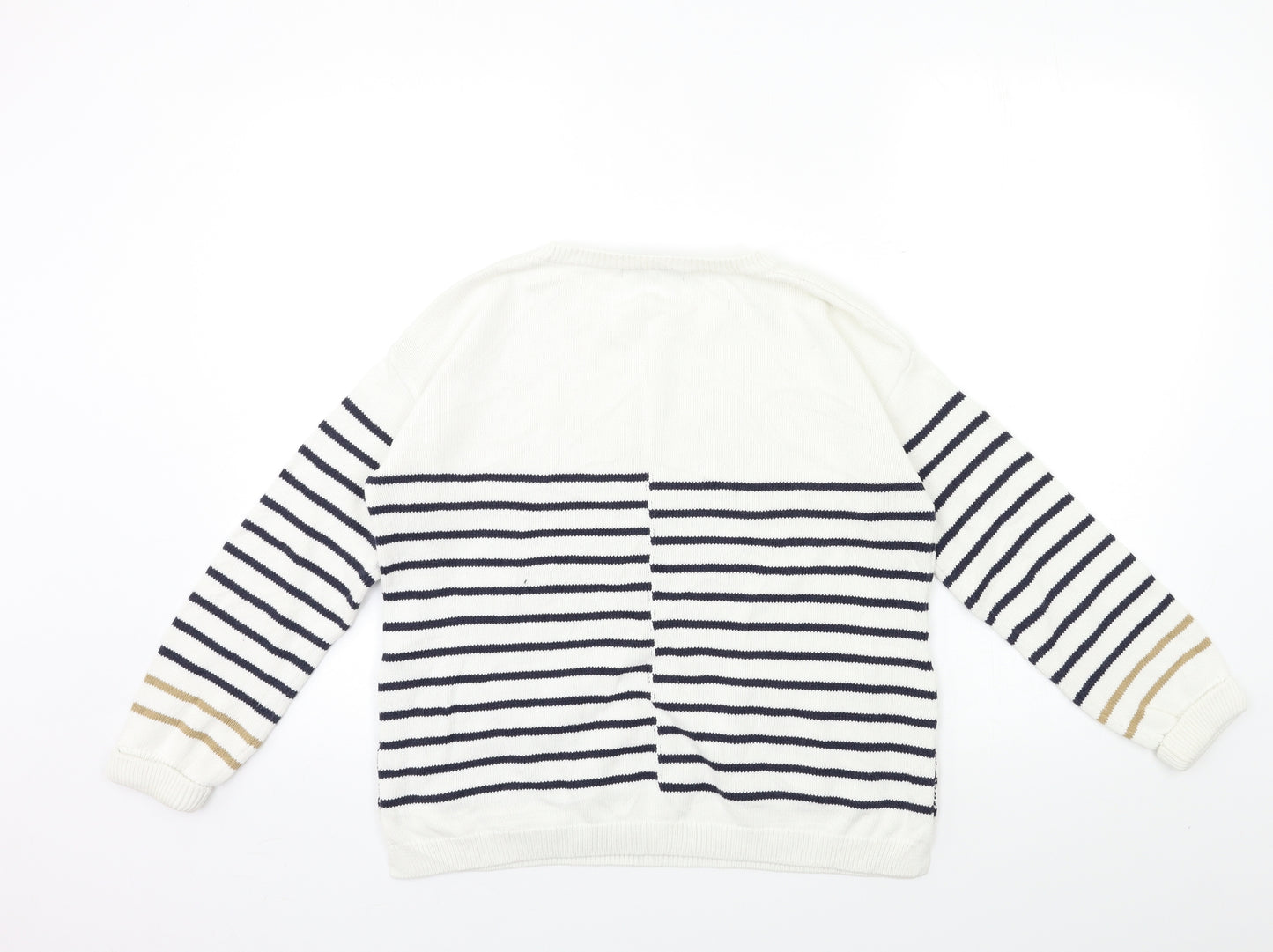 NEXT Womens White Striped Knit Pullover Jumper Size 12
