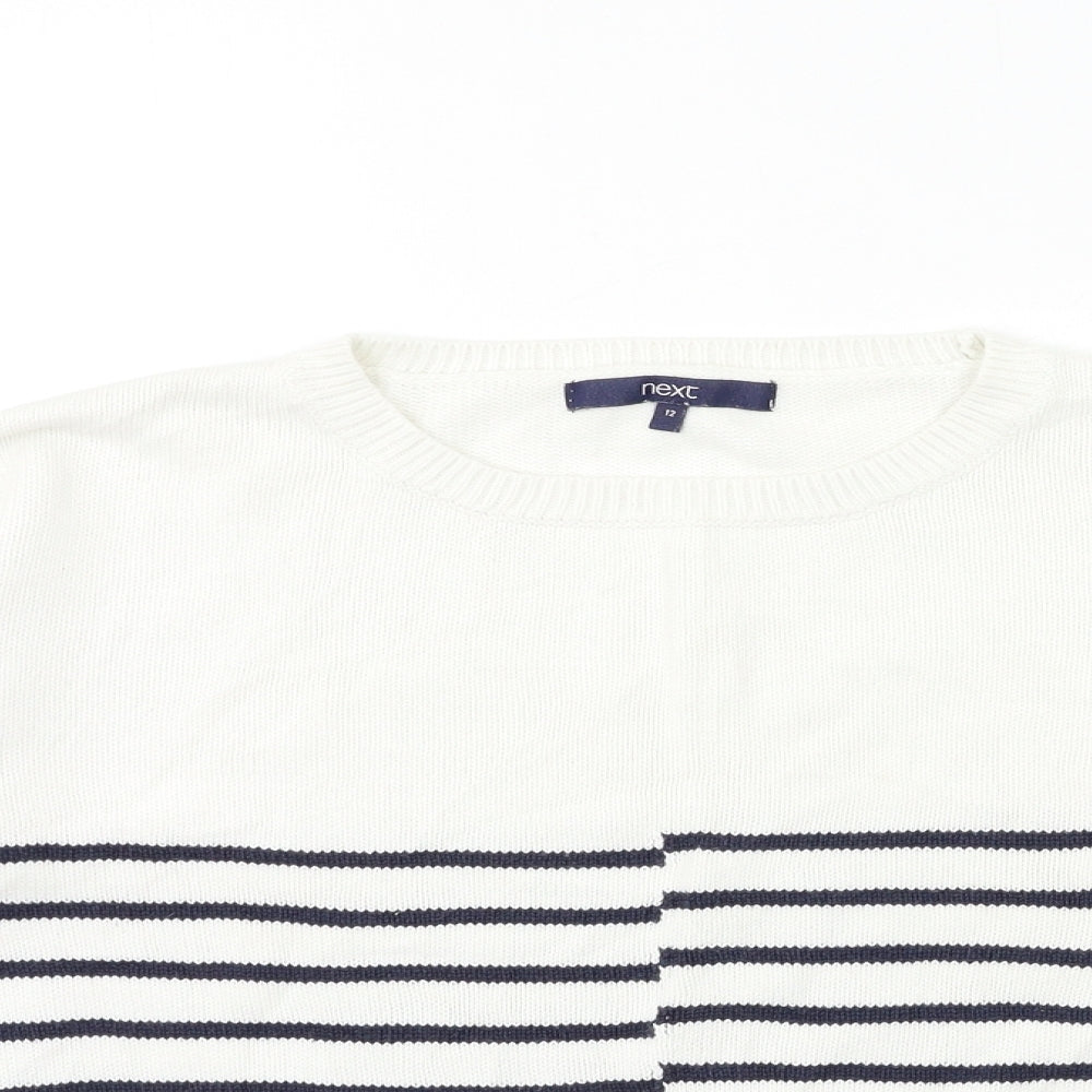 NEXT Womens White Striped Knit Pullover Jumper Size 12