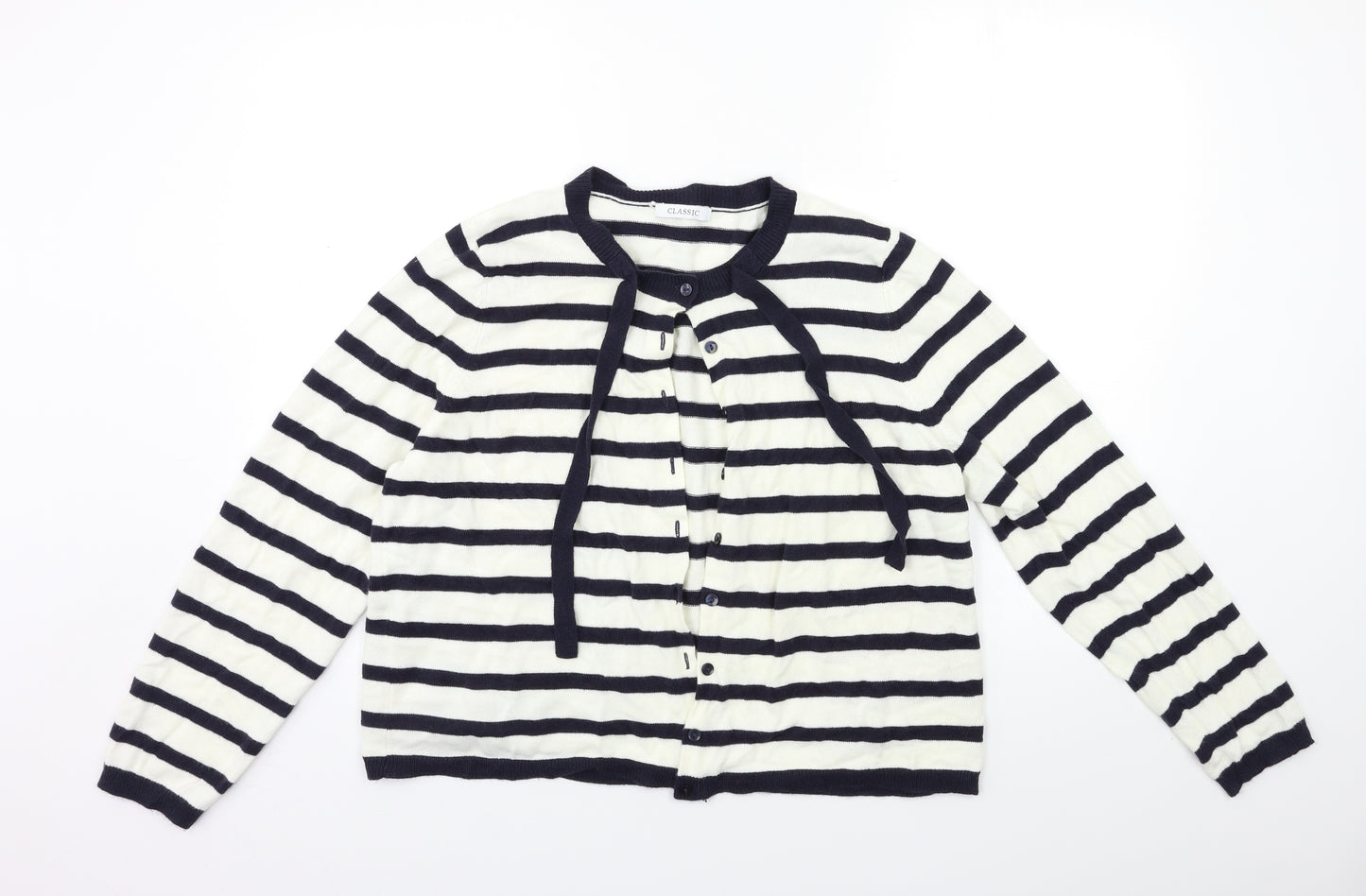 Marks and Spencer Womens White Striped Knit Cardigan Jumper Size 16