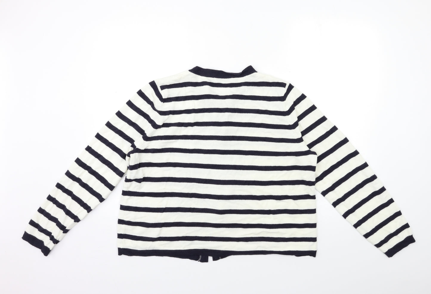 Marks and Spencer Womens White Striped Knit Cardigan Jumper Size 16
