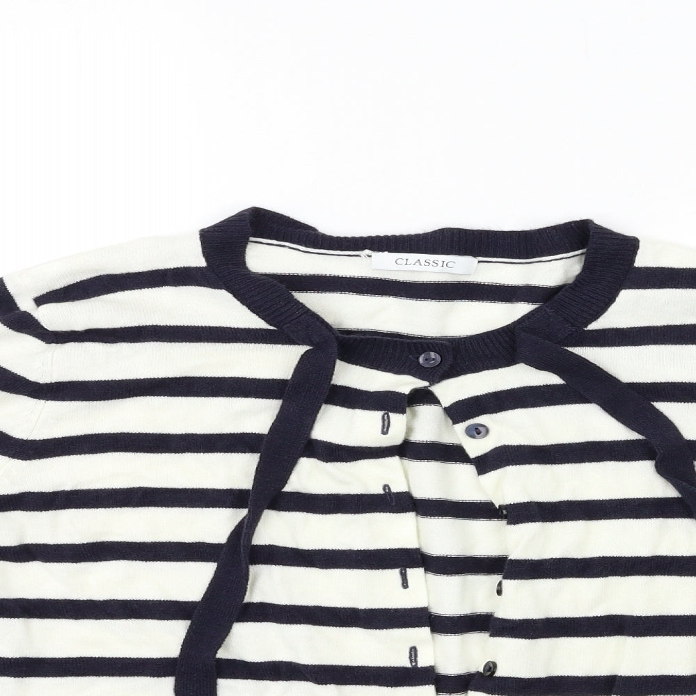 Marks and Spencer Womens White Striped Knit Cardigan Jumper Size 16