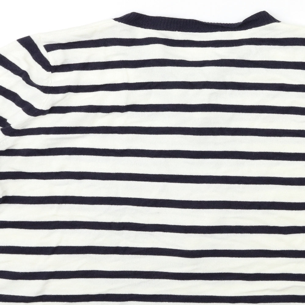 Marks and Spencer Womens White Striped Knit Cardigan Jumper Size 16