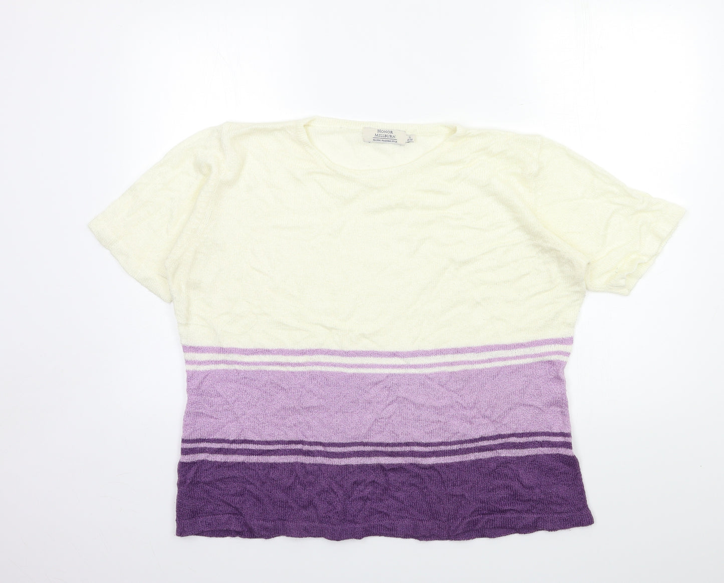 HONOUR MILLBURN Womens Purple Striped Knit Pullover Jumper Size 18
