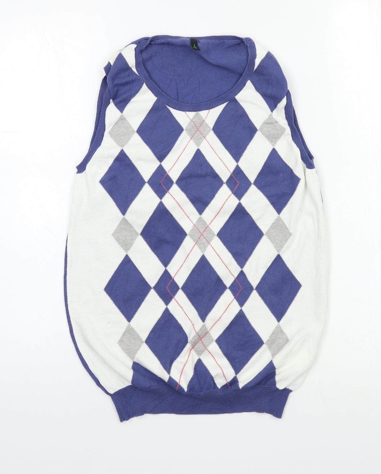 Benneton  Mens Blue Herringbone  Vest Jumper Size M