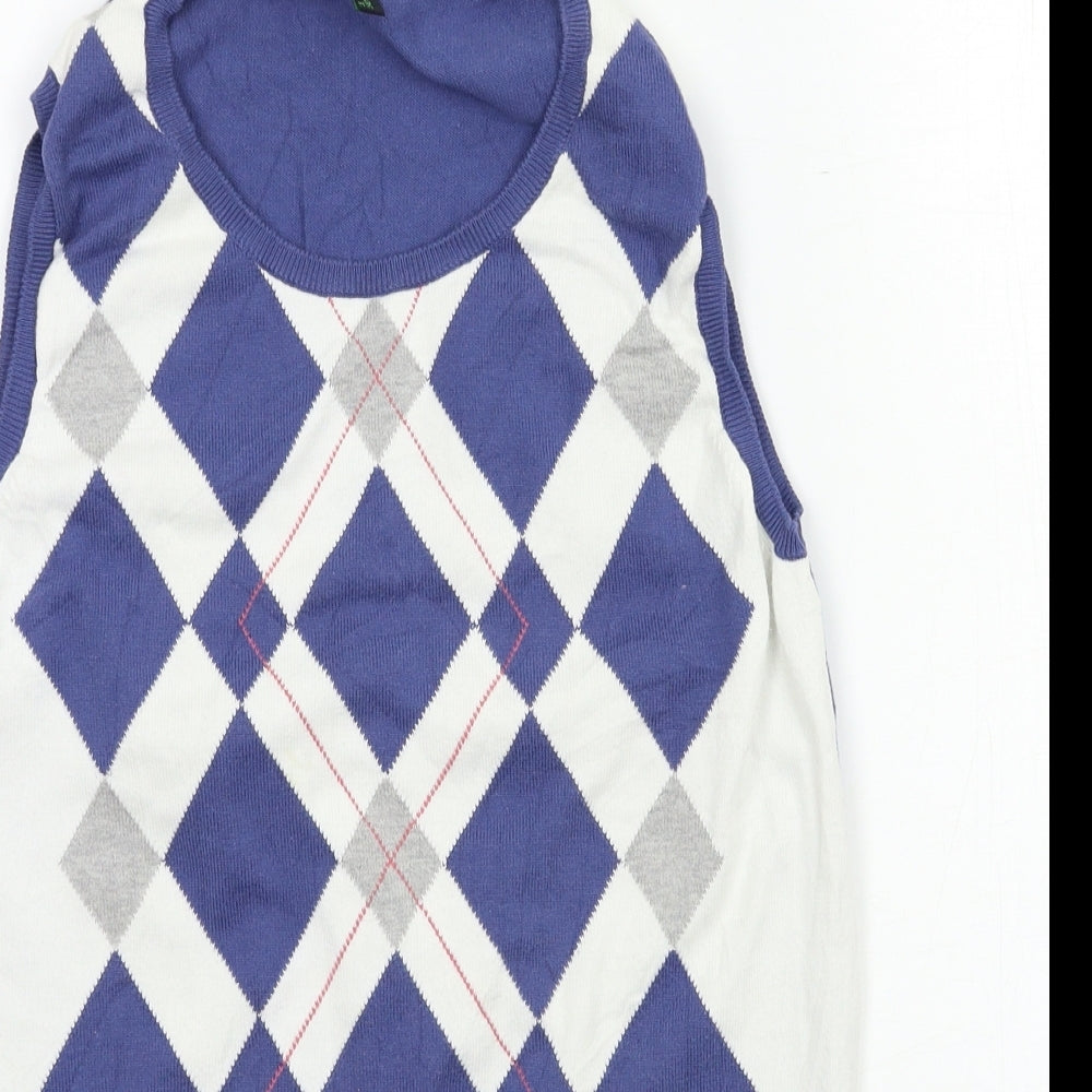 Benneton  Mens Blue Herringbone  Vest Jumper Size M