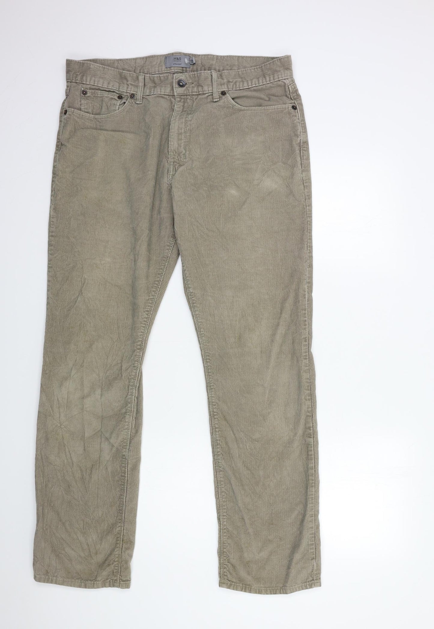 Marks and Spencer Mens Green  Corduroy Trousers  Size 34 in L33 in