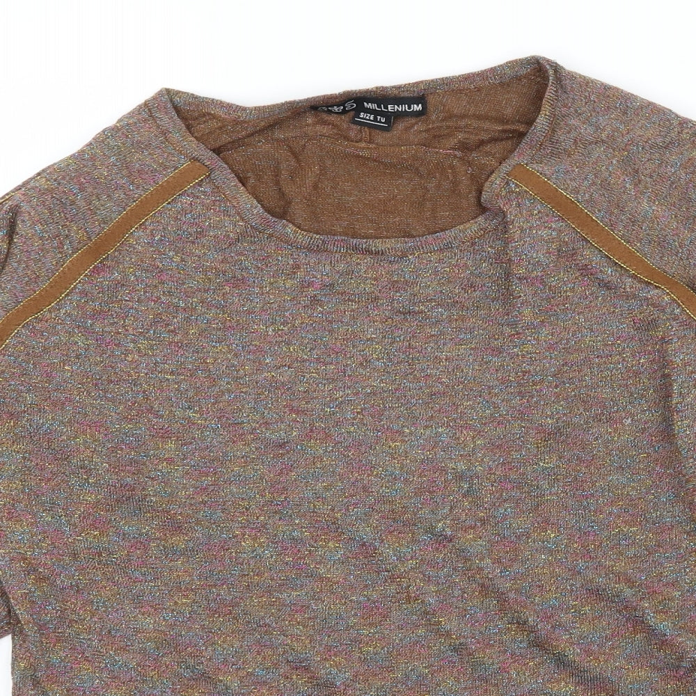 Millenium Womens Brown  Knit Basic T-Shirt One Size