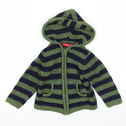 Strawberry Faire Boys Green Striped Knit Full Zip Hoodie Size 2 Years