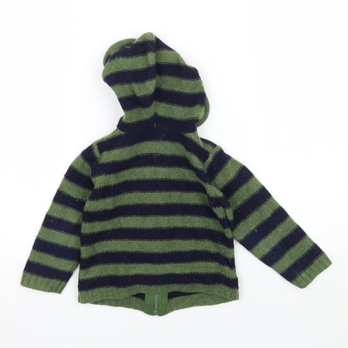 Strawberry Faire Boys Green Striped Knit Full Zip Hoodie Size 2 Years
