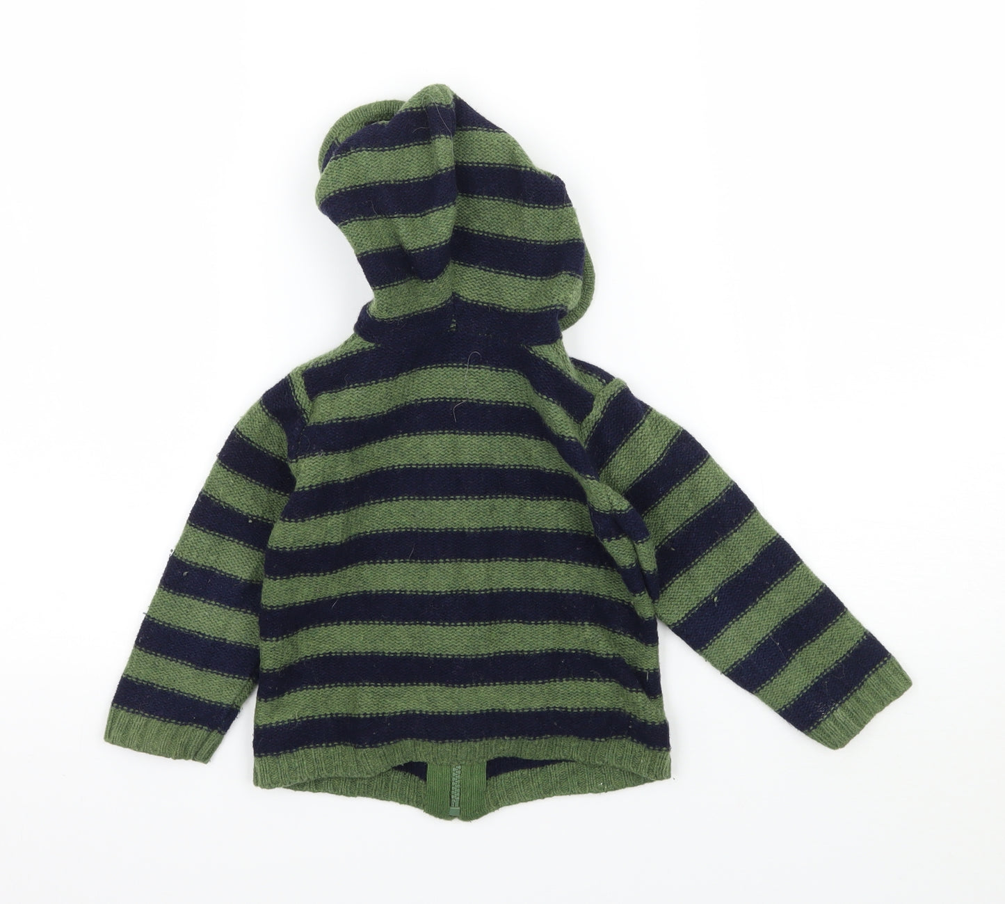 Strawberry Faire Boys Green Striped Knit Full Zip Hoodie Size 2 Years