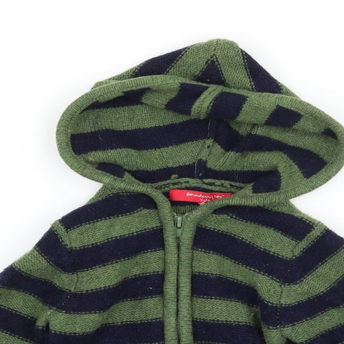 Strawberry Faire Boys Green Striped Knit Full Zip Hoodie Size 2 Years