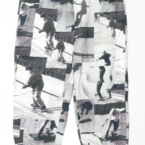 COLLUSION Mens Grey Geometric  Jogger Trousers Size L L28 in - Skater