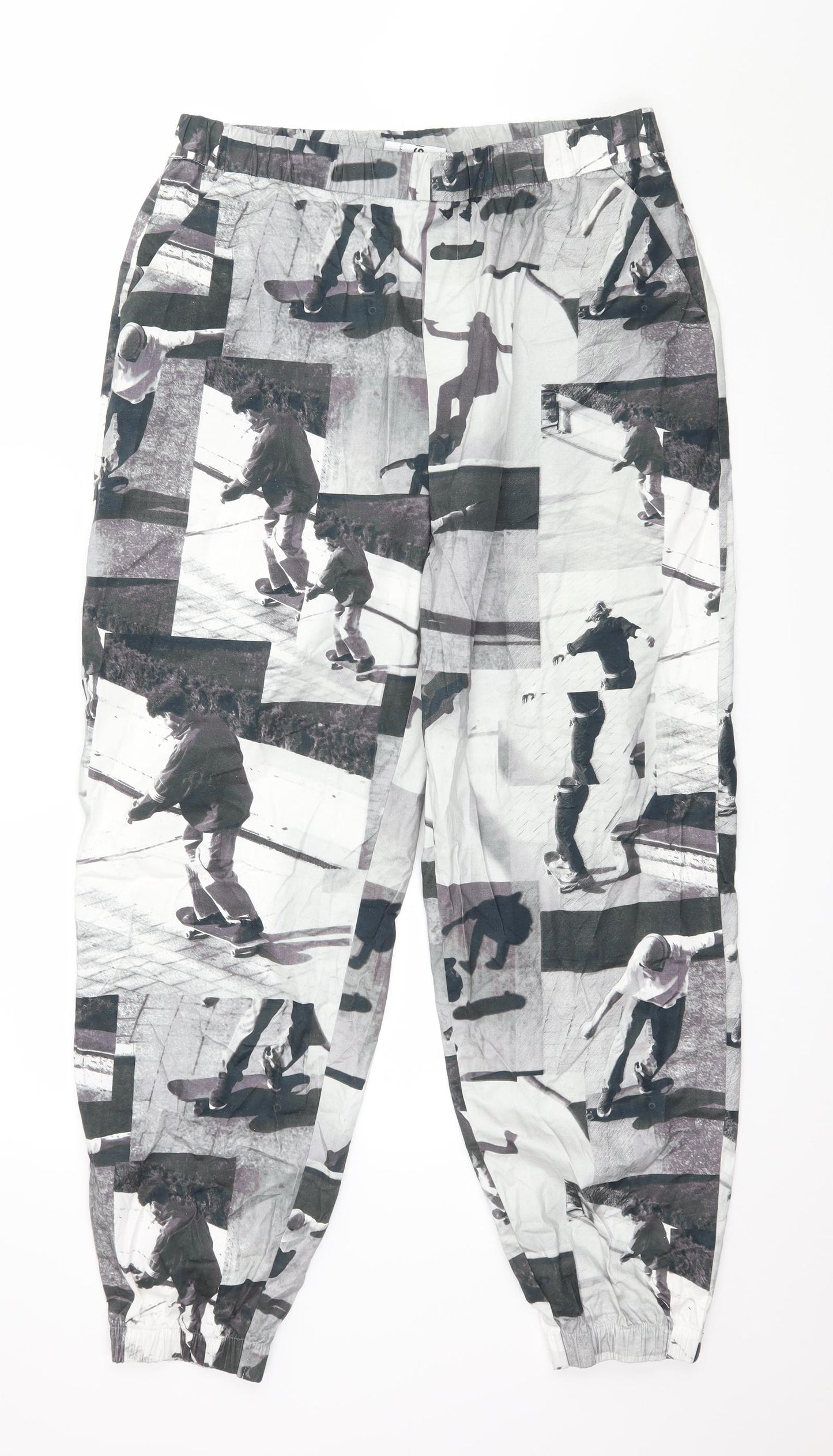 COLLUSION Mens Grey Geometric  Jogger Trousers Size L L28 in - Skater