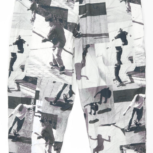 COLLUSION Mens Grey Geometric  Jogger Trousers Size L L28 in - Skater