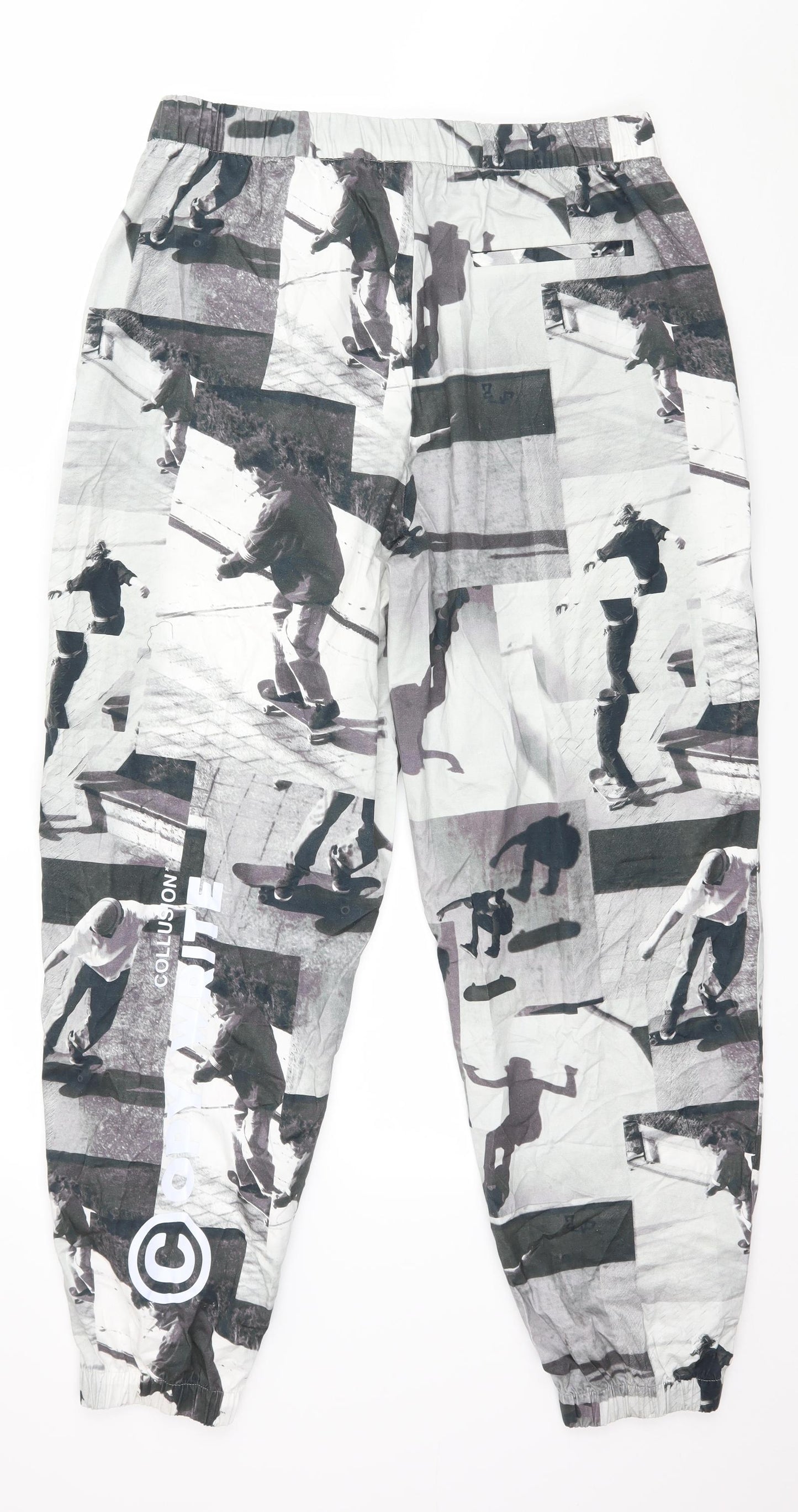 COLLUSION Mens Grey Geometric  Jogger Trousers Size L L28 in - Skater
