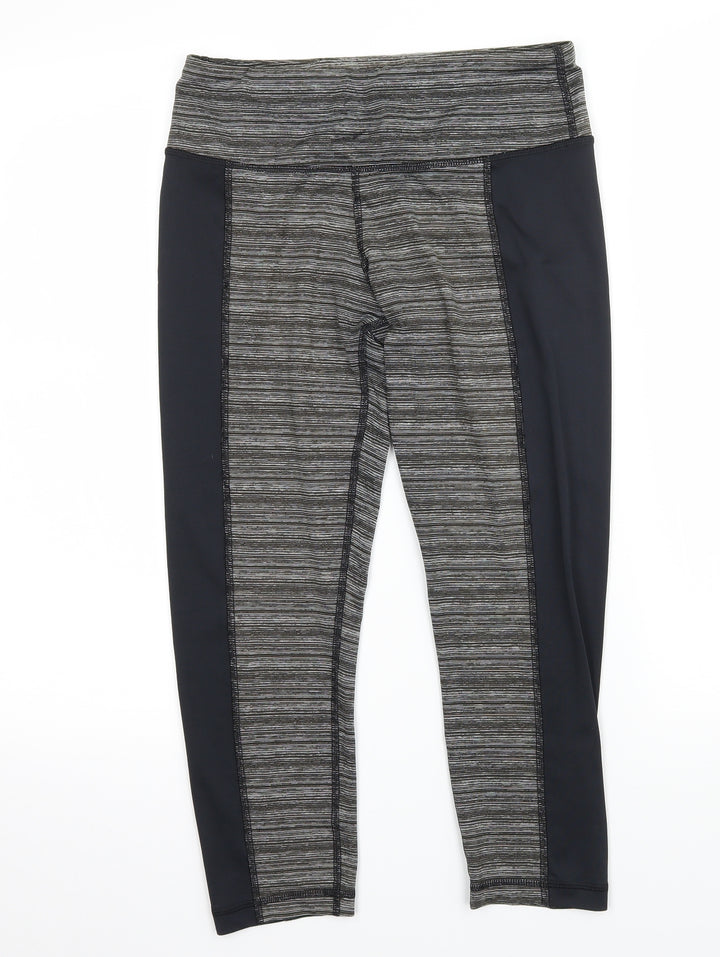 Preworn Womens Grey Striped Jersey Capri Leggings Size 28 in L20 in