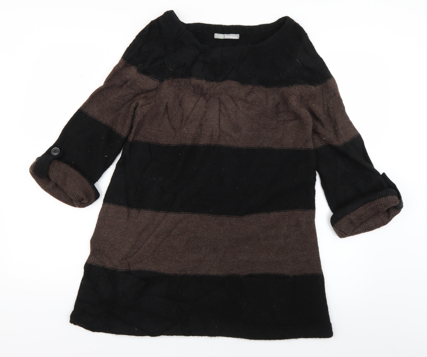 M&S Womens Brown Striped Knit Pullover Jumper Size 12