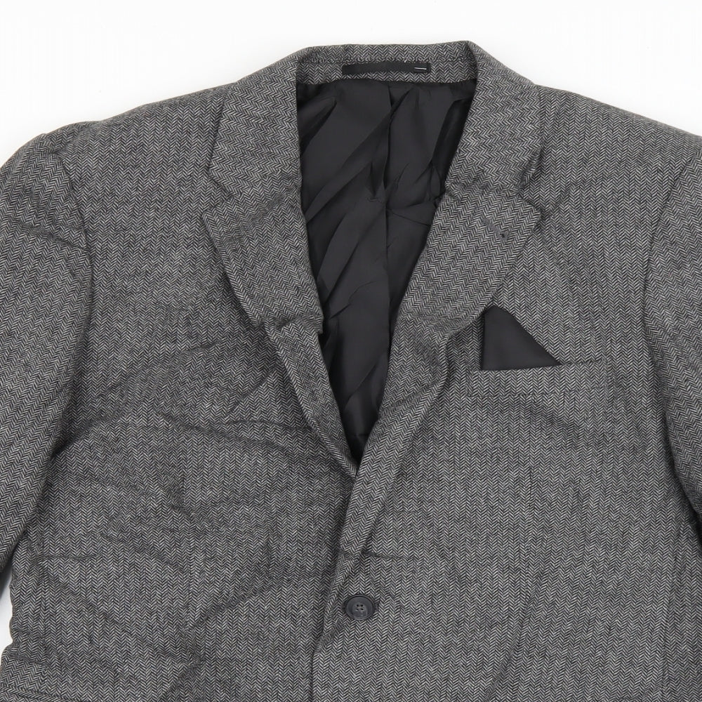 TU Mens Grey Herringbone  Jacket Blazer Size 40