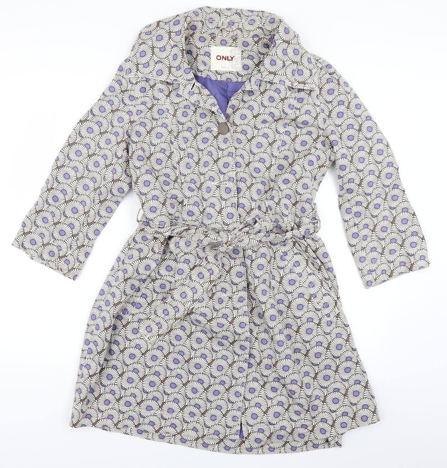 Only Womens Ivory Floral  Overcoat Coat Size M
