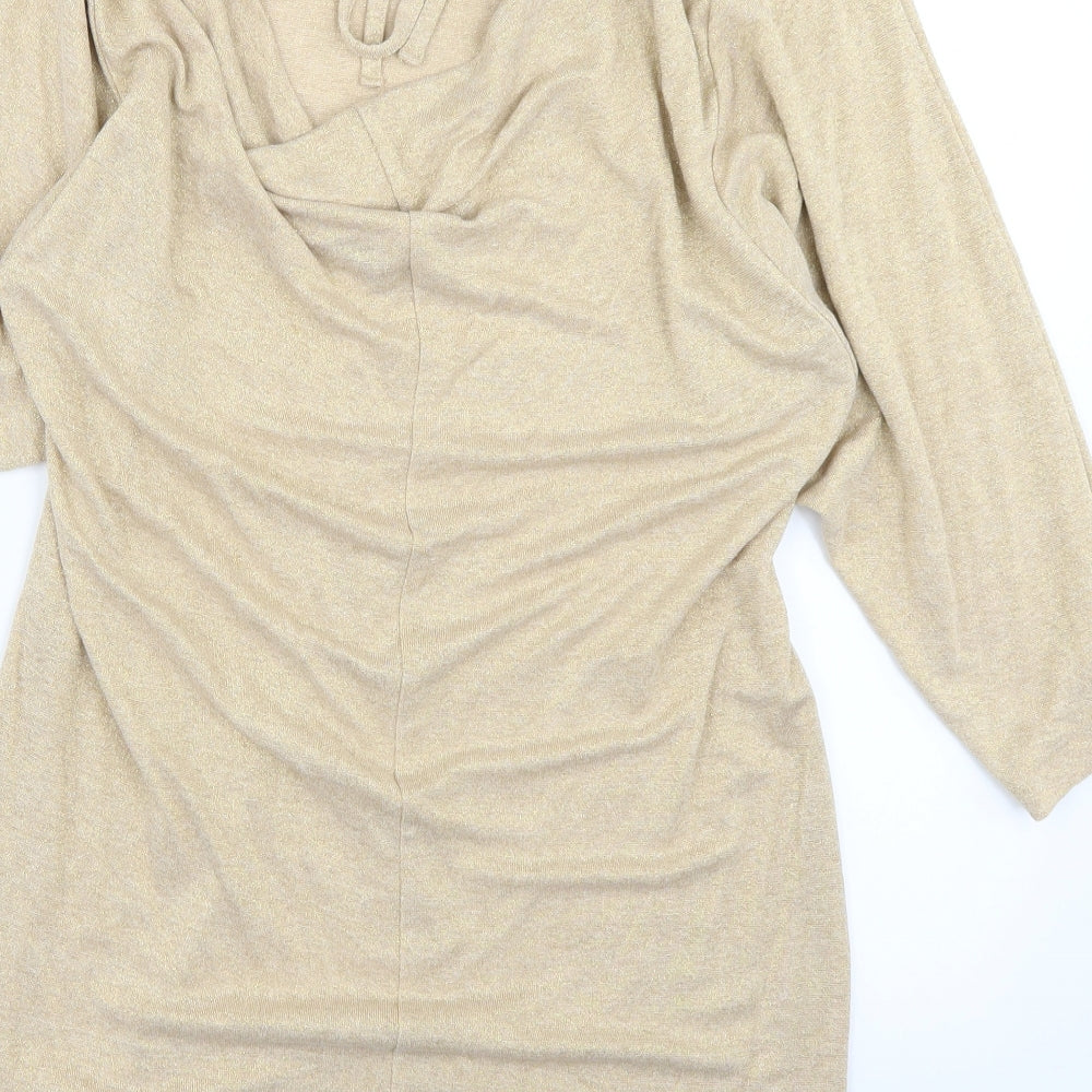 Dorothy Perkins Womens Gold   Jumper Dress  Size 14  - Cowl back