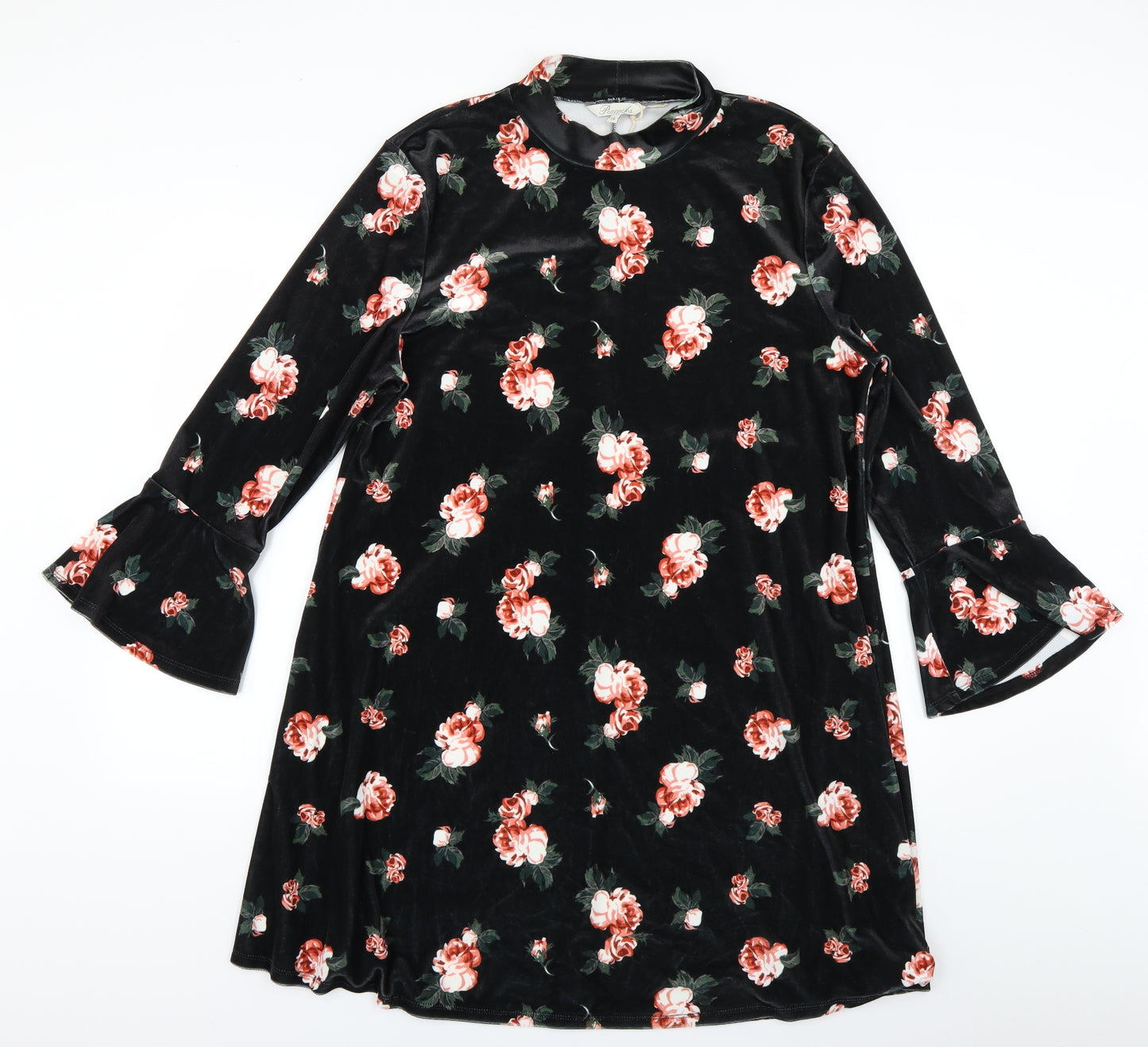 Peacocks Womens Black Floral Velour A-Line  Size 18
