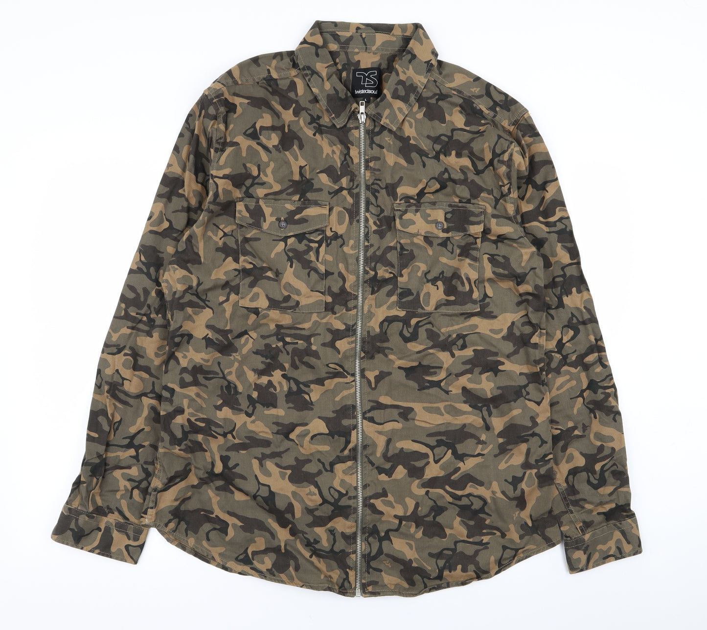 Twisted Soul Mens Multicoloured Camouflage  Full Zip Jumper Size L