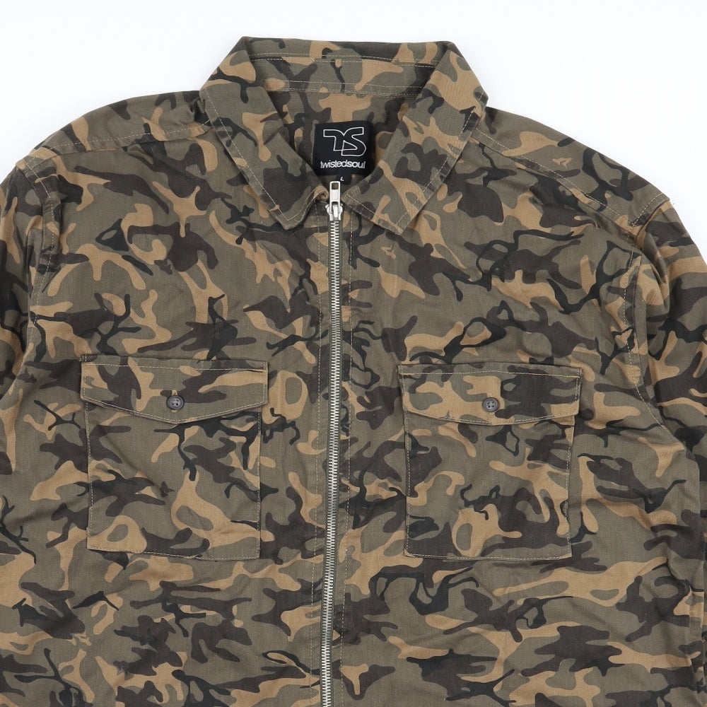 Twisted Soul Mens Multicoloured Camouflage  Full Zip Jumper Size L