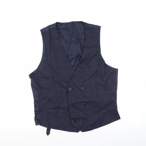 M&S Mens Blue Check  Jacket Suit Waistcoat Size M