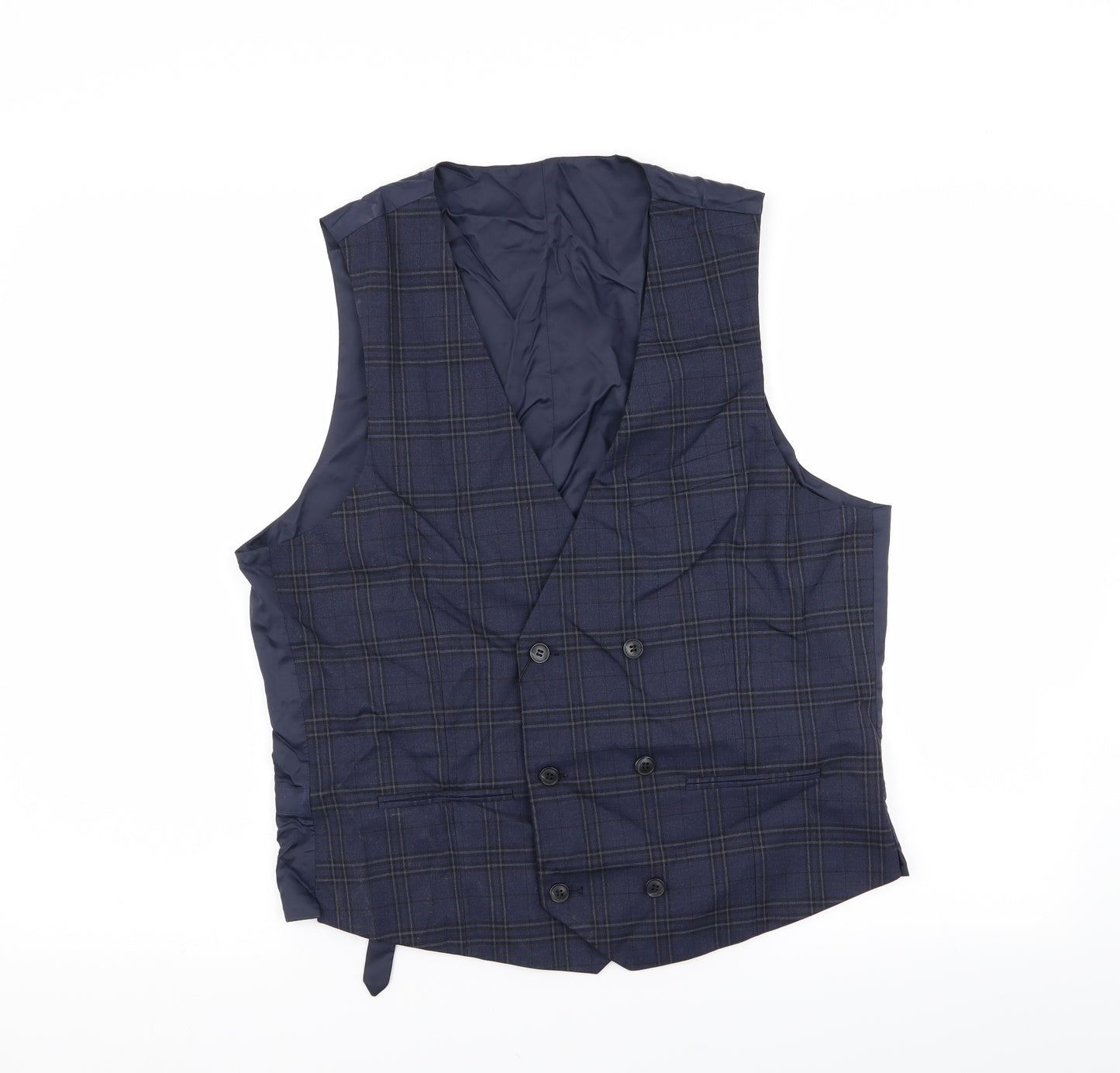 M&S Mens Blue Check  Jacket Suit Waistcoat Size M