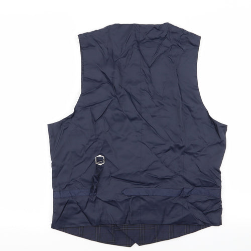 M&S Mens Blue Check  Jacket Suit Waistcoat Size M